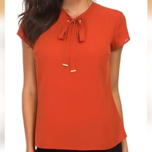 Elegant Rust Tie-Front Blouse **NWOT** 100% Polyester